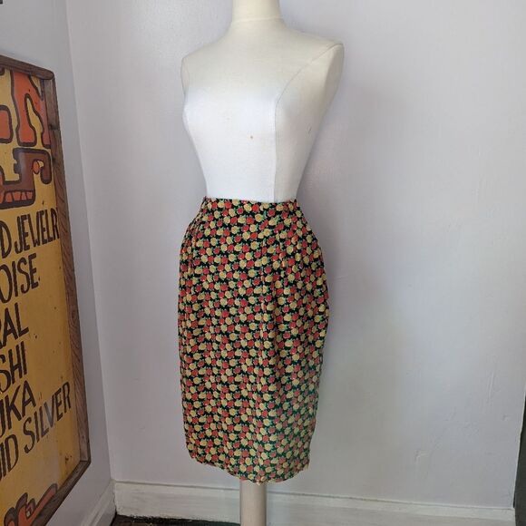 Vintage Red and Gold Rose Silk Pencil Skirt- 28" Waist - Picture 8 of 10